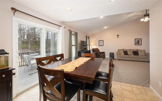 1205 Britt Ln, Rolla, MO 65401 - dining space with lofted ceiling, baseboards, a ceiling fan, recessed lighting, and a textured ceiling