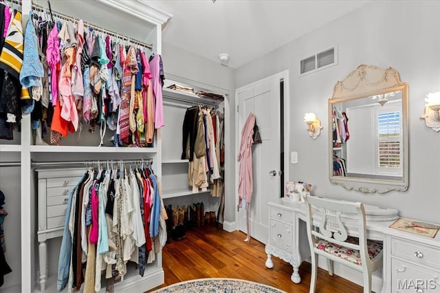 walk in closet featuring wood finished floors