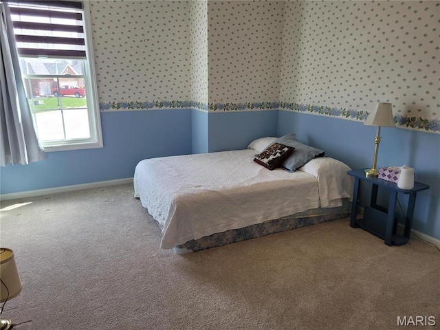 123 El Rancho Dr, Hannibal, MO 63401 - bedroom featuring baseboards, carpet floors, and wallpapered walls