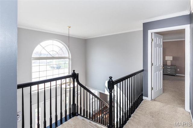9 Shelby Crest Ct, Ofallon, MO 63366 - stairway featuring crown molding, carpet flooring, and baseboards