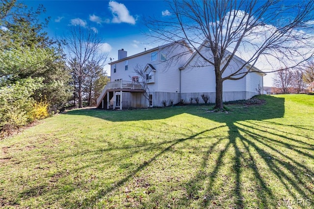 9 Shelby Crest Ct, Ofallon, MO 63366 - view of green lawn with stairway and a wooden deck