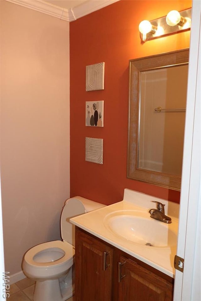 9 Shelby Crest Ct, Ofallon, MO 63366 - bathroom with vanity, ornamental molding, toilet, and tile patterned flooring
