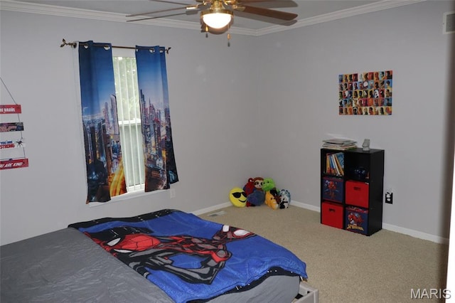 9 Shelby Crest Ct, Ofallon, MO 63366 - carpeted bedroom featuring ornamental molding, ceiling fan, and baseboards