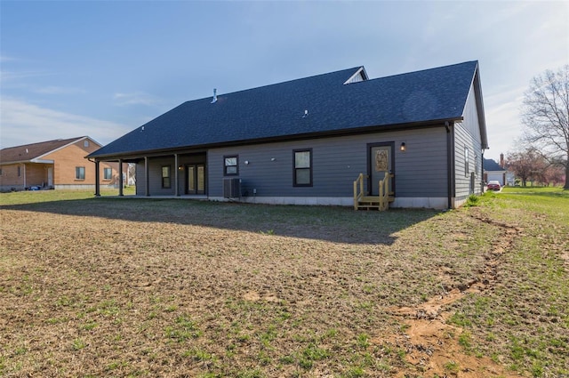 213 Lakeview Dr, Farmington, MO 63640 - back of house featuring central air condition unit and a shingled roof