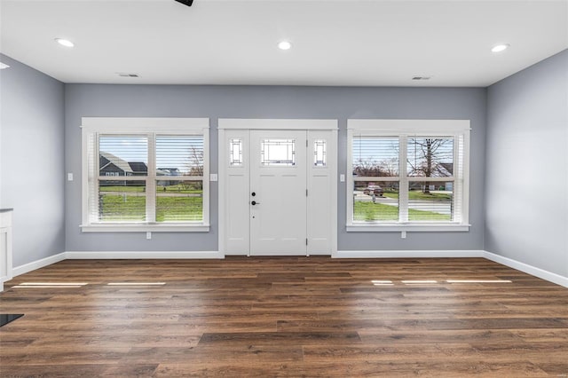 213 Lakeview Dr, Farmington, MO 63640 - foyer with baseboards, dark wood-style flooring, and recessed lighting