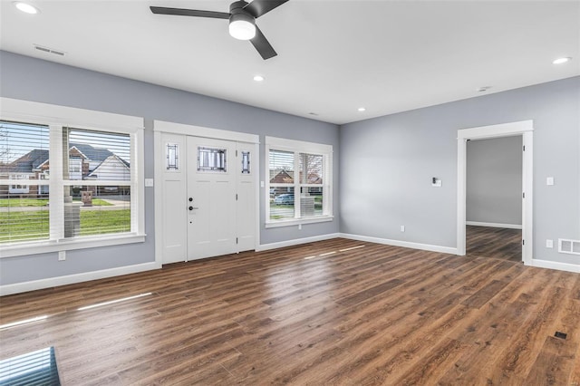 213 Lakeview Dr, Farmington, MO 63640 - unfurnished living room with baseboards, wood finished floors, a ceiling fan, and recessed lighting