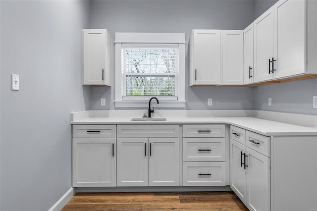 213 Lakeview Dr, Farmington, MO 63640 - kitchen featuring a sink, light countertops, white cabinets, and wood finished floors