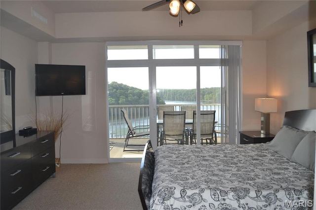 bedroom with carpet flooring and access to exterior