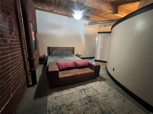 1113 Washington Ave Unit 510, Saint Louis, MO 63101 - bedroom with wood ceiling, finished concrete flooring, baseboards, and ceiling fan