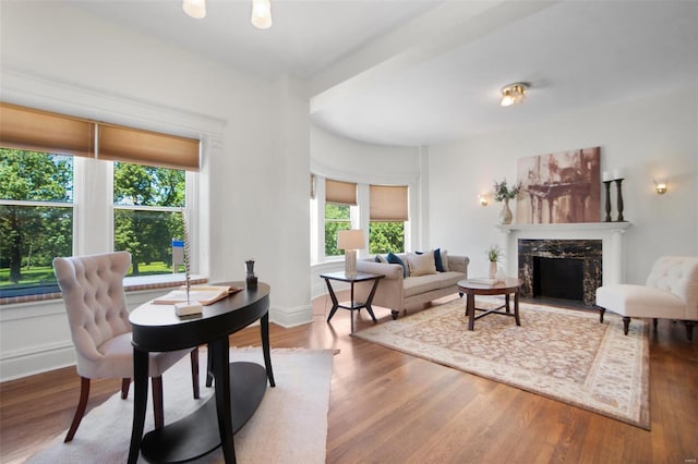 4 N Kingshighway Blvd Unit 4D, Saint Louis, MO 63108 - living area featuring a high end fireplace, wood finished floors, and baseboards