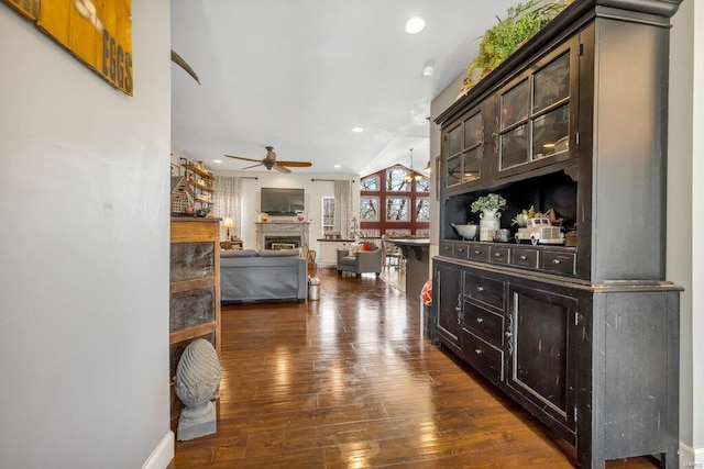 21933 Pike 215, Annada, MO 63330 - hallway with recessed lighting, dark wood finished floors, and baseboards