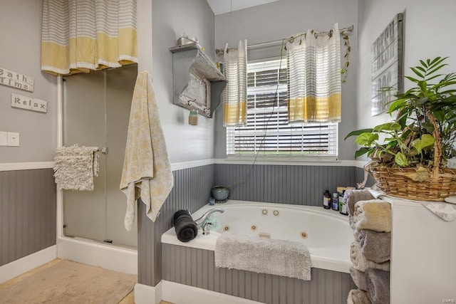 21933 Pike 215, Annada, MO 63330 - full bathroom with a jetted tub and a stall shower