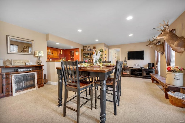 21933 Pike 215, Annada, MO 63330 - dining room with light carpet, recessed lighting, and baseboards