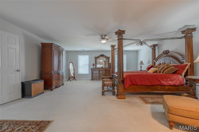 1005 Highland Estates Dr, Wentzville, MO 63385 - bedroom featuring light carpet, ceiling fan, and baseboards