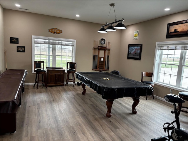 25371 Audrain Road 808, Mexico, MO 65265 - playroom with baseboards, wood finished floors, recessed lighting, and billiards table