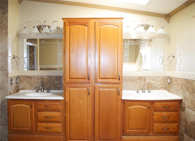 1077 Creech School Rd, Troy, MO 63379 - full bathroom featuring tile walls, two vanities, and ornamental molding