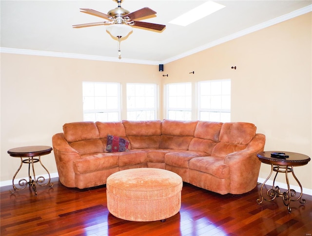 1077 Creech School Rd, Troy, MO 63379 - living room featuring hardwood / wood-style floors, ceiling fan, crown molding, and baseboards