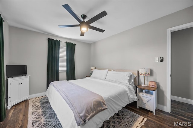 9748 Mackenzie Rd, Saint Louis, MO 63123 - bedroom featuring baseboards, dark wood-type flooring, and a ceiling fan