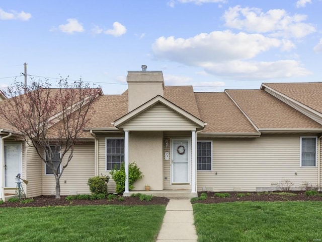 931 Georgetowne Dr, Ofallon, IL 62269 - view of front of house with roof with shingles, a front lawn, and a chimney