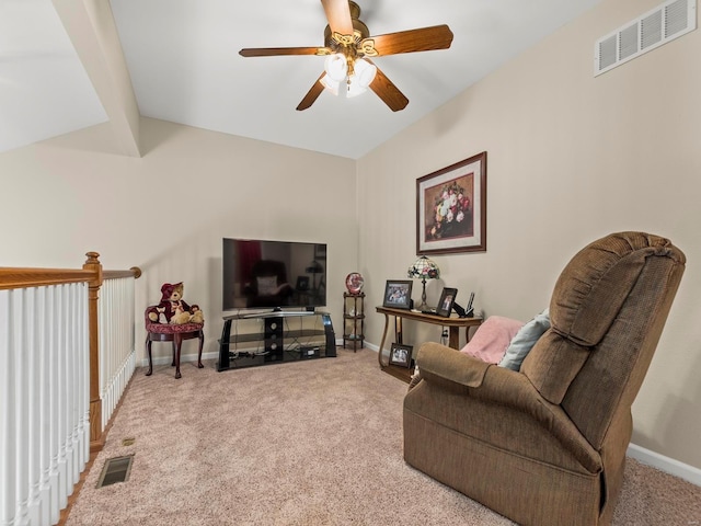 931 Georgetowne Dr, Ofallon, IL 62269 - living area with carpet floors, a ceiling fan, baseboards, and vaulted ceiling