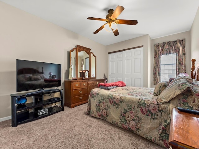 931 Georgetowne Dr, Ofallon, IL 62269 - bedroom with light colored carpet, a closet, and a ceiling fan