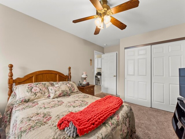 931 Georgetowne Dr, Ofallon, IL 62269 - bedroom featuring carpet, a closet, and ceiling fan