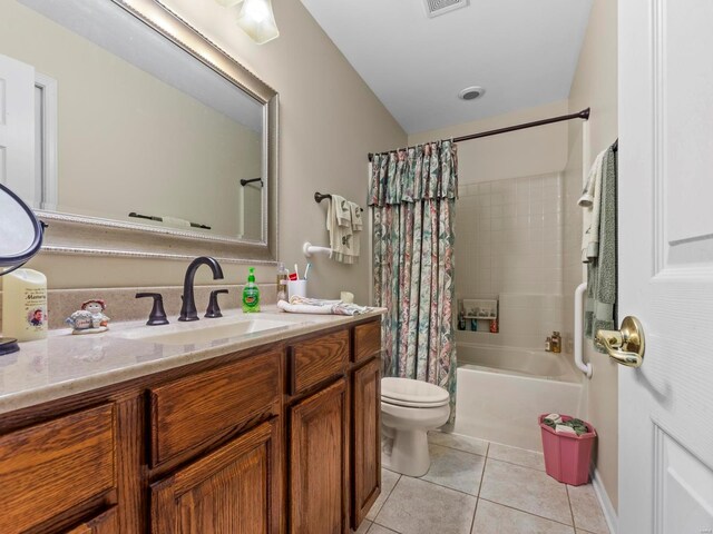 931 Georgetowne Dr, Ofallon, IL 62269 - bathroom with tile patterned flooring, toilet, shower / tub combo with curtain, and vanity