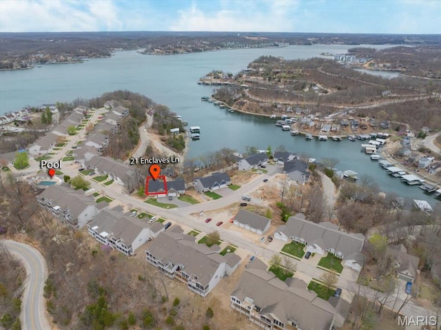 21 Enclaves Ln, Four Seasons, MO 65049 - aerial overview of property's location featuring a nearby body of water and nearby suburban area