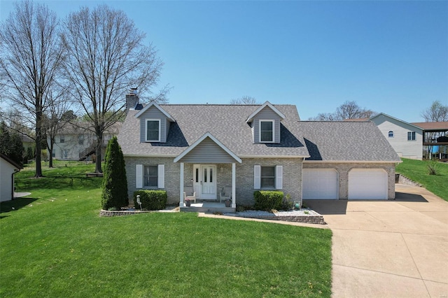 8 Nick Ridge Dr, Washington, MO 63090 - new england style home featuring brick siding, an attached garage, a front lawn, concrete driveway, and roof with shingles