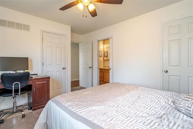8 Nick Ridge Dr, Washington, MO 63090 - bedroom with carpet floors, a desk, ceiling fan, and ensuite bath