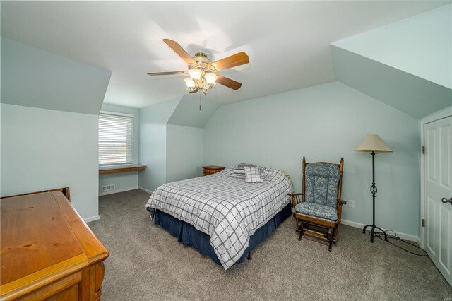 8 Nick Ridge Dr, Washington, MO 63090 - carpeted bedroom featuring vaulted ceiling, baseboards, and a ceiling fan