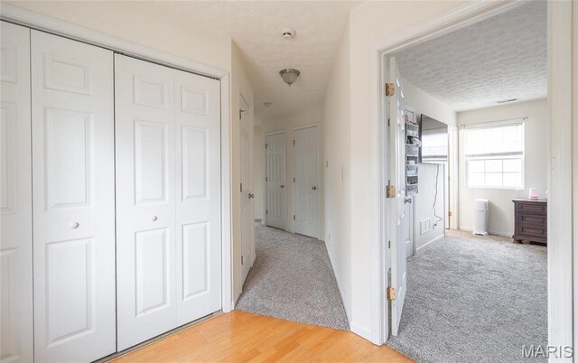 22354 Target Rd, Saint Robert, MO 65584 - hallway with a textured ceiling, light carpet, and baseboards