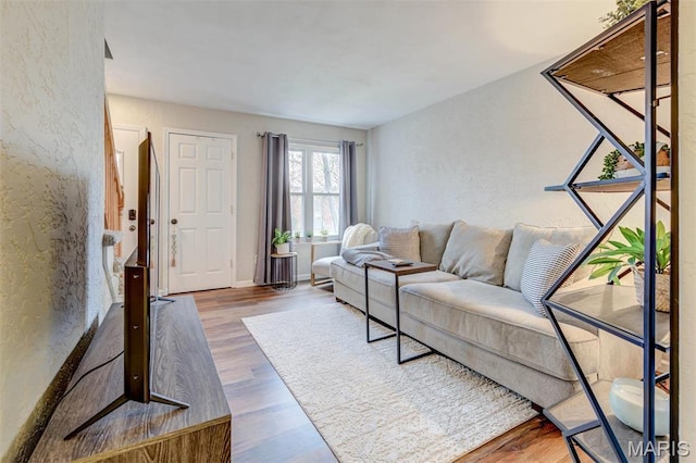 10161 Squire Meadows Dr Unit C, Saint Louis, MO 63123 - living room with wood finished floors and a textured wall