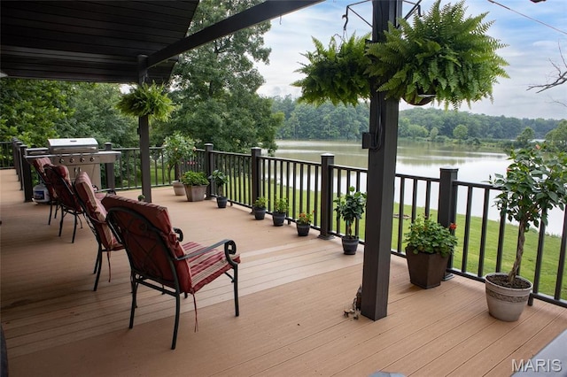 3448 Levee Rd, Centralia, IL 62801 - wooden terrace featuring a water view and a grill