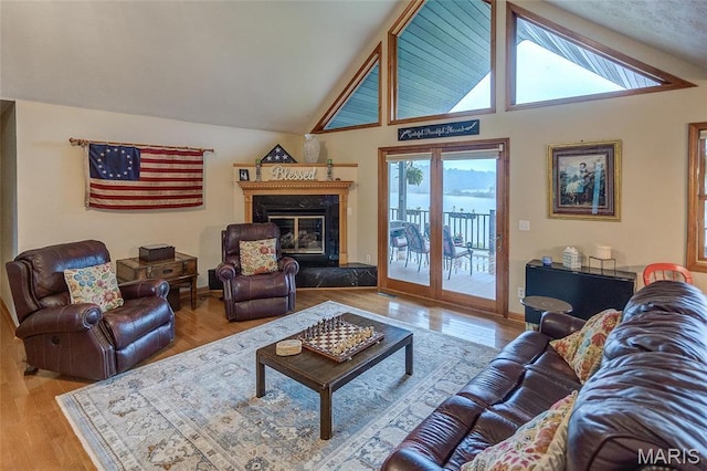3448 Levee Rd, Centralia, IL 62801 - living room with lofted ceiling, wood finished floors, and a high end fireplace