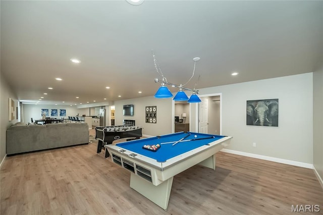 2181 Jarvis Rd, Foristell, MO 63348 - recreation room with light wood finished floors, baseboards, billiards, and recessed lighting