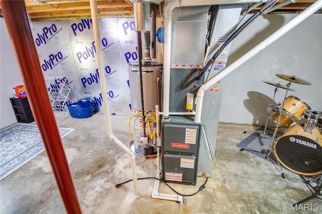 utilities featuring water heater and heating unit