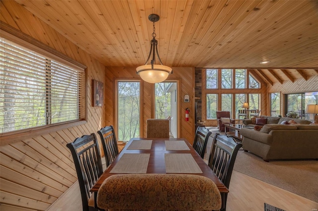 2099 Meadow Valley Dr, Innsbrook, MO 63390 - dining area with wood ceiling and wood walls