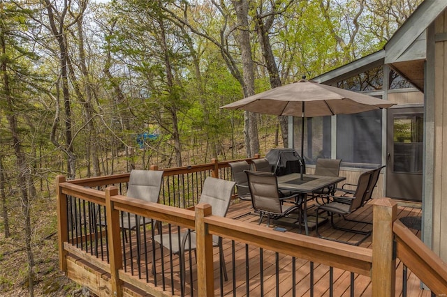 2099 Meadow Valley Dr, Innsbrook, MO 63390 - wooden deck featuring outdoor dining area