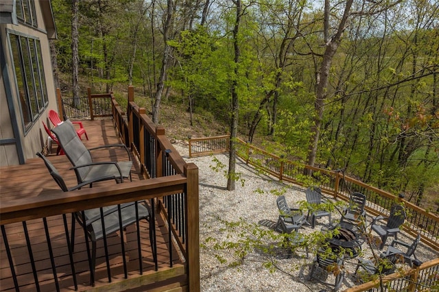 2099 Meadow Valley Dr, Innsbrook, MO 63390 - wooden terrace with a forest view