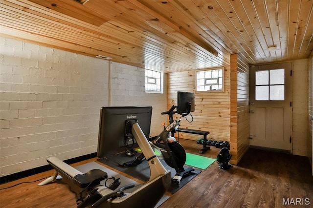 7414 Bruno Ave, Saint Louis, MO 63117 - exercise room with wooden ceiling, wood finished floors, and plenty of natural light