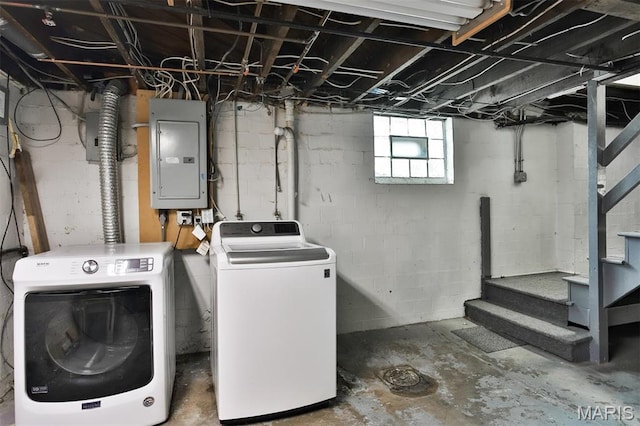 7414 Bruno Ave, Saint Louis, MO 63117 - laundry area with electric panel and separate washer and dryer