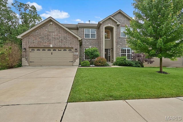 472 Cypress Creek Ln, Imperial, MO 63052 - traditional-style home featuring brick siding, driveway, a front lawn, and an attached garage