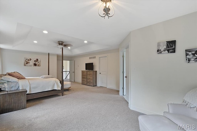 472 Cypress Creek Ln, Imperial, MO 63052 - bedroom with light colored carpet, a raised ceiling, recessed lighting, and baseboards