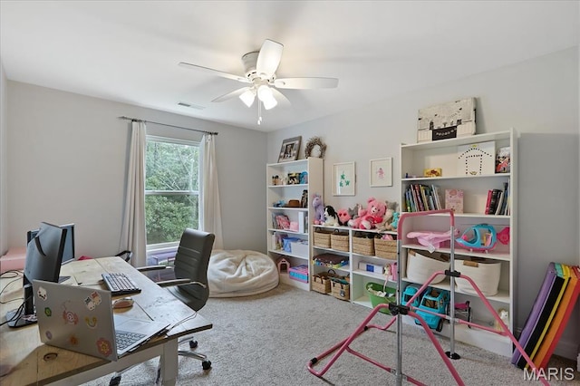 472 Cypress Creek Ln, Imperial, MO 63052 - carpeted home office featuring a ceiling fan