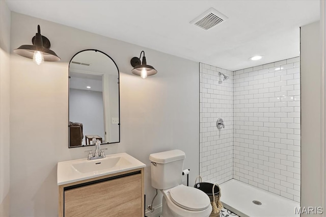 472 Cypress Creek Ln, Imperial, MO 63052 - bathroom featuring a stall shower, toilet, vanity, and recessed lighting