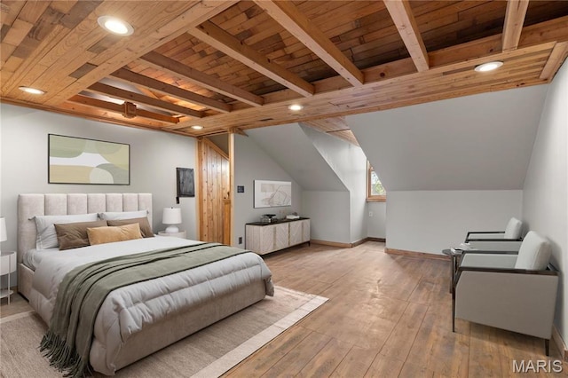 914 Russell Blvd, Saint Louis, MO 63104 - bedroom with a wooden ceiling with exposed beams, recessed lighting, and hardwood / wood-style floors