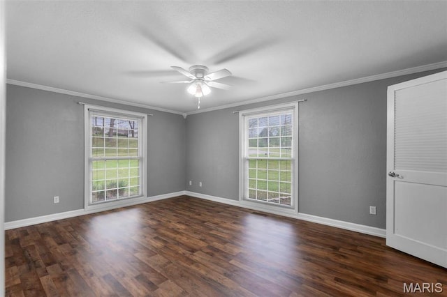 185 Garnet Ln, Cape Girardeau, MO 63701 - empty room featuring crown molding, plenty of natural light, ceiling fan, and dark wood-type flooring