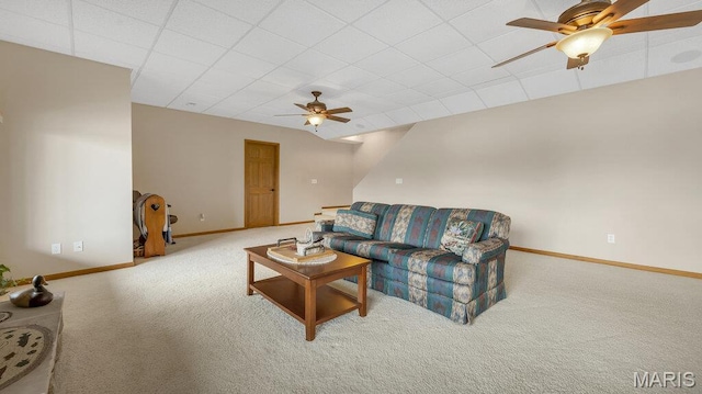 304 Wood Duck Ct, Waterloo, IL 62298 - carpeted living room featuring ceiling fan and baseboards
