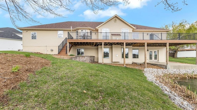 304 Wood Duck Ct, Waterloo, IL 62298 - rear view of house with a deck, a yard, stairway, and a patio area
